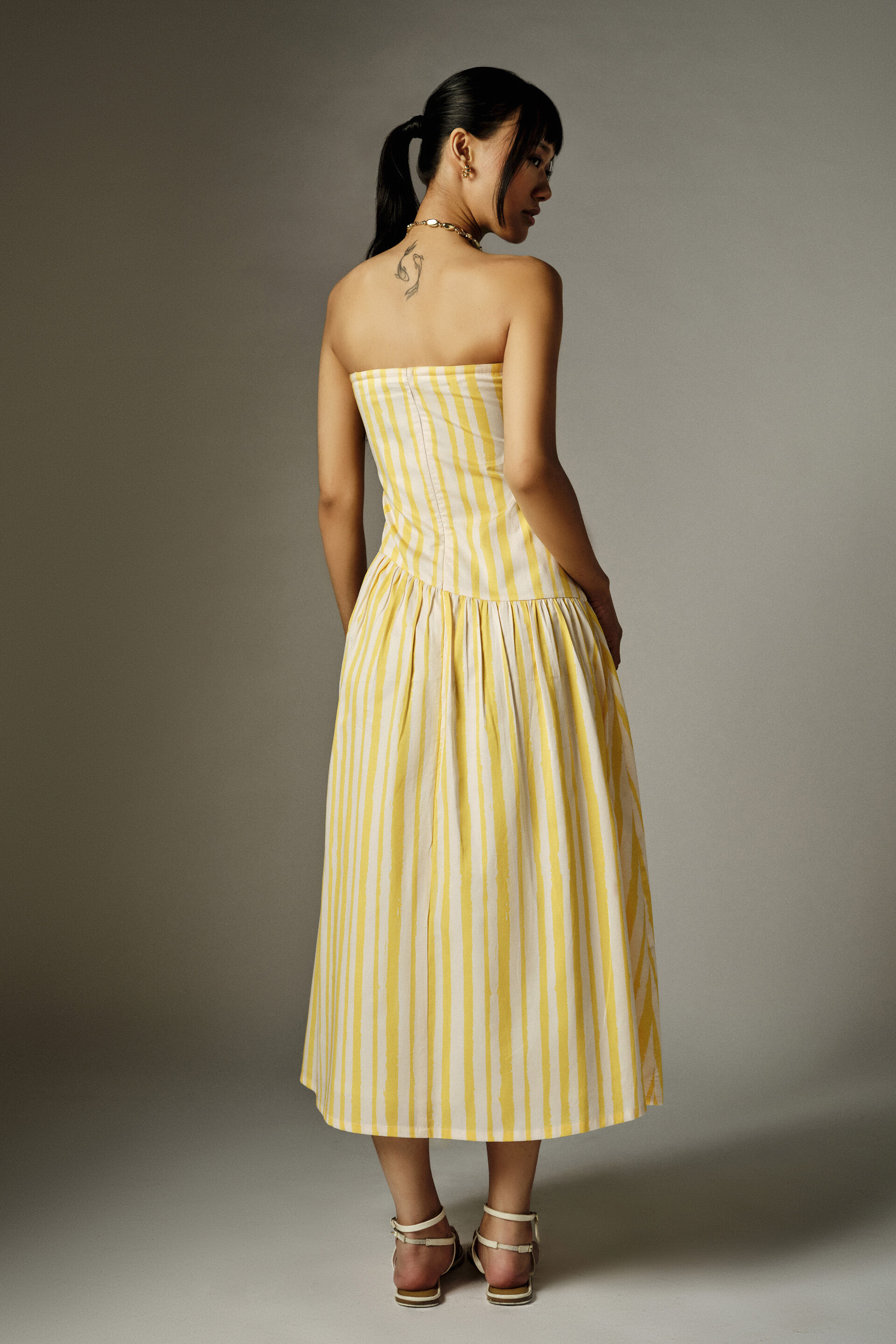 Karyne Striped Cotton Dress, Yellow, image 4
